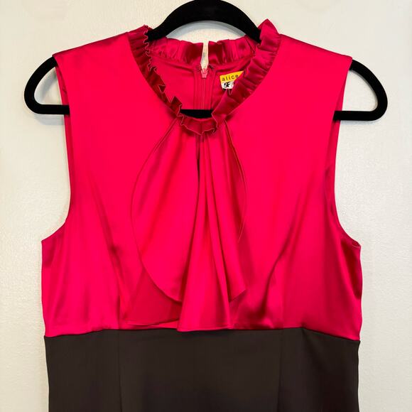 Alice+Olivia Jabot Dress M/L GOSSIP GIRL Waldorf Silk Wool Sleeveless Red Black - Picture 3 of 8
